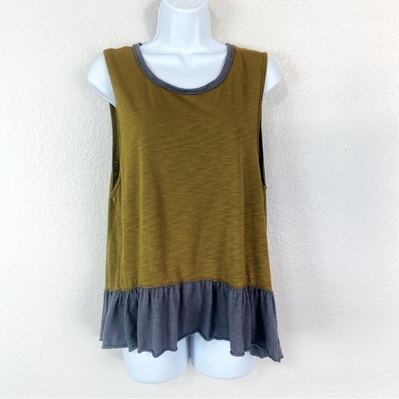 Chaser Color Block Ruffle Hem Cotton Tank Size S - Picture 2 of 8
